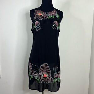 NEW FRIENDS COLONY Black Embroidered Sheer Mesh Dress L